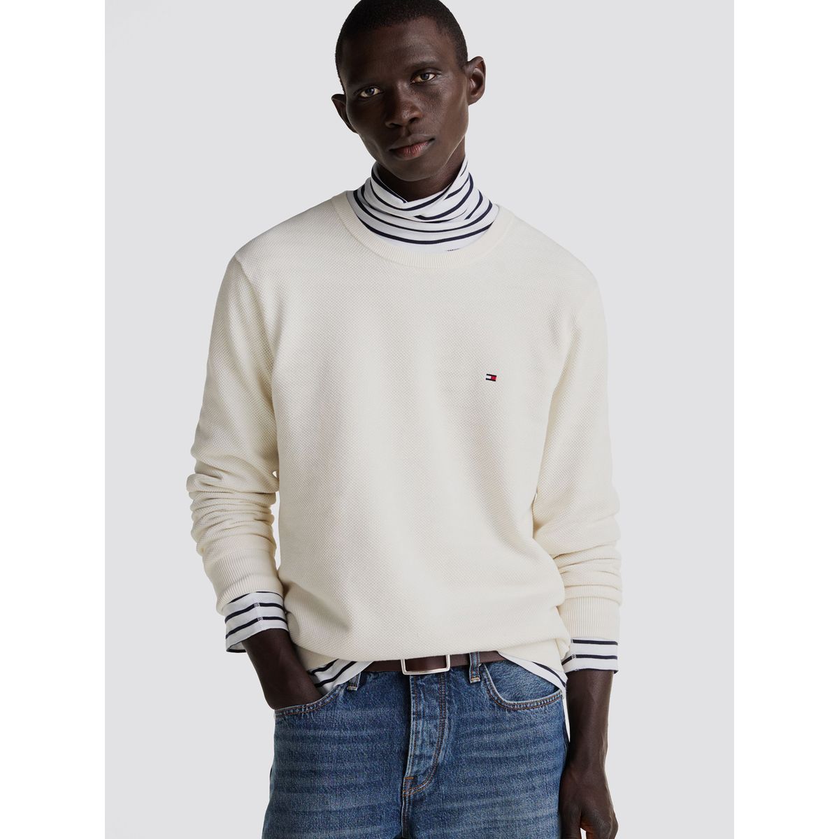 TOMMY HILFIGER - Sweater Essential Structure C-Neck Blanco Tommy Hilfiger