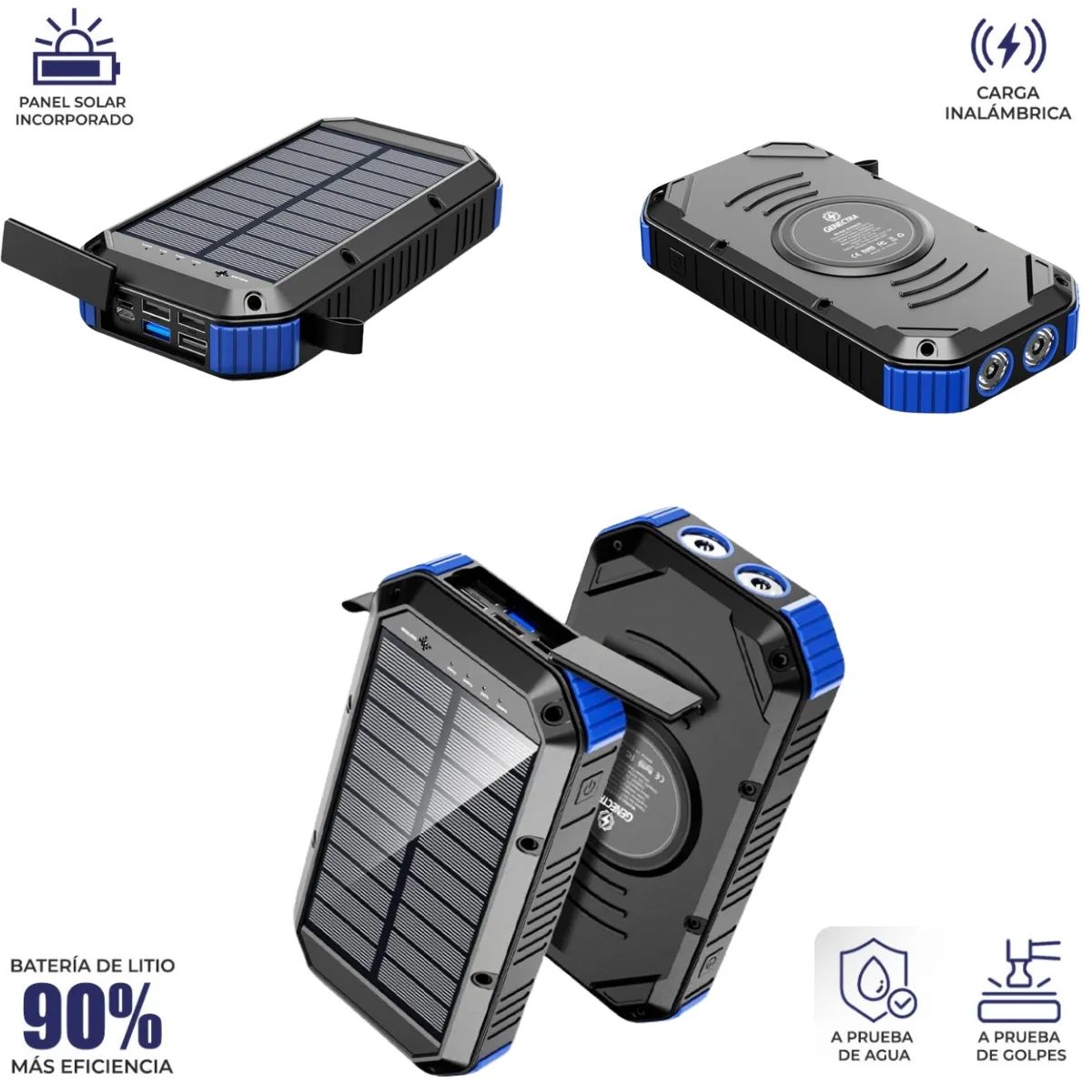 GENECTRA - Power Bank con Panel Solar de Carga Portátil 30000mAh