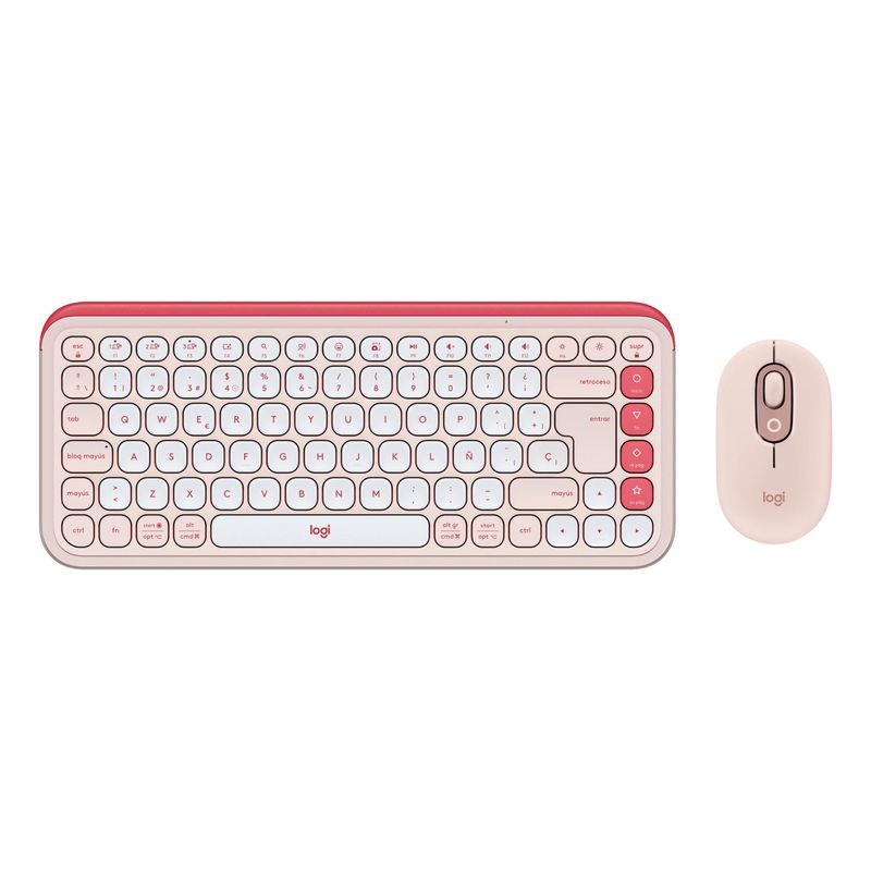 LOGITECH - Kit Teclado y Mouse inalámbrico Logitech POP Icon Rosado Español