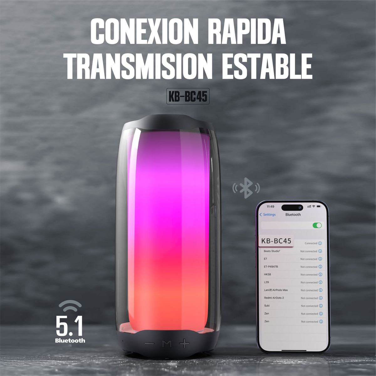 KBOD - Parlante Bluetooth Tws Pulse Pro Kbod Kb-bc45 Sonido 360 10h Blanco y Negro