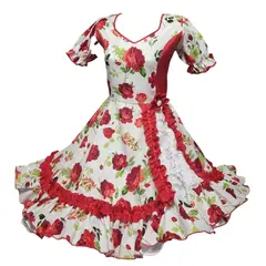 GENERICO - Vestido Huasa Bco Rojo Cueca China Talla L Bailes Tipicos