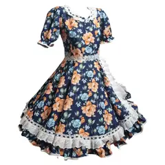 GENERICO - Vestido Huasa China Azul Damasco Cueca Talla S Bailes Tipico