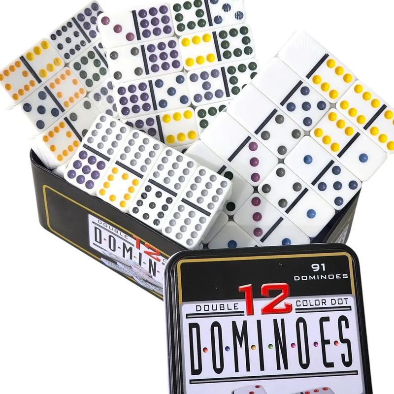 MOVI - Juego de Dominó Doble 12 en Caja Metálica