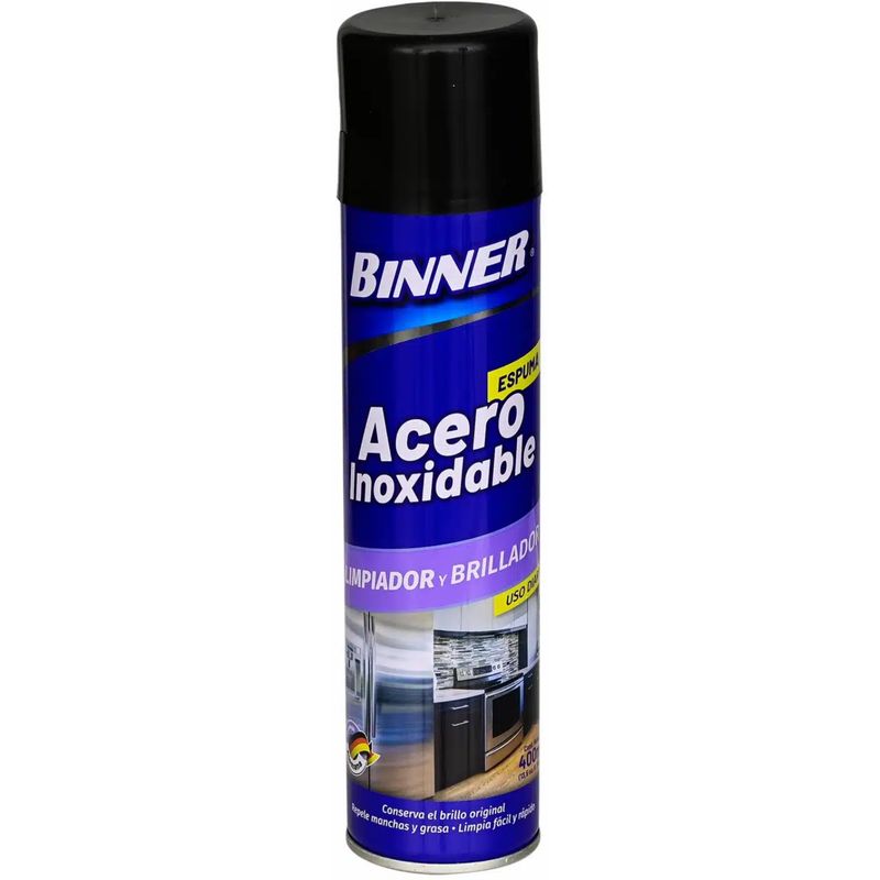GENERICO - Limpiador y Brillador Binner Acero Inoxidable Espuma 400ml