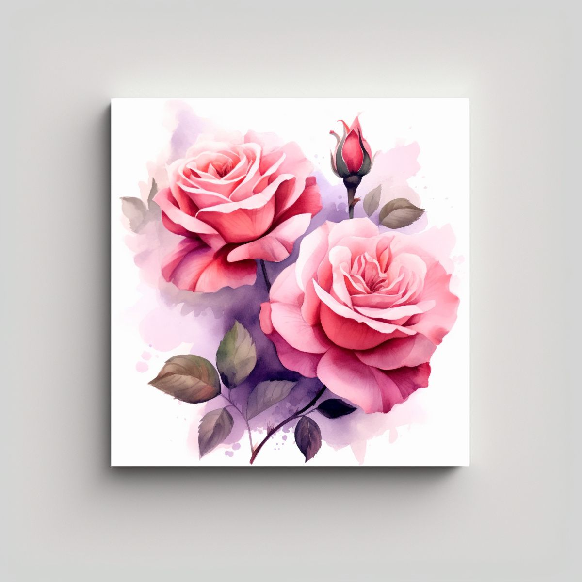 GENERICO - Ilustración Simétrica De Rosas Acuarela Arte 70x70 Cm