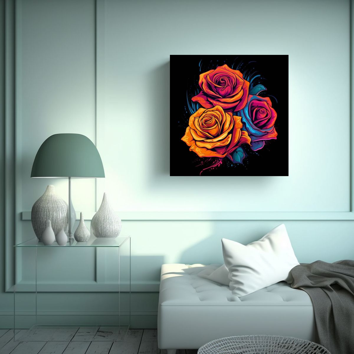 GENERICO - Cuadro Vintage Elegante Bouquet De Rosas Para 90x90 Cm