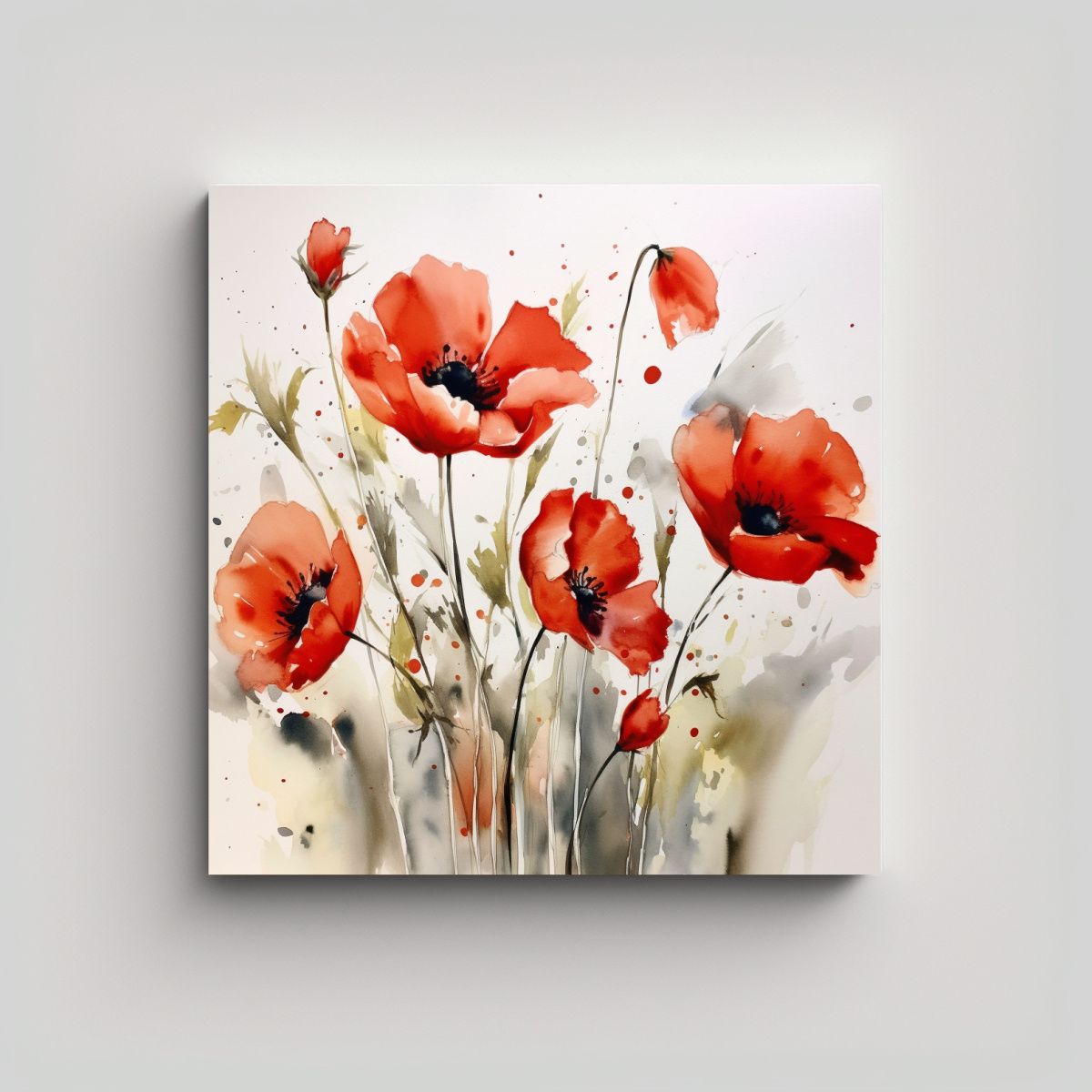 GENERICO - Cuadro De Amapolas En Acuarela Sobre Lienzo De 80x80 Cm