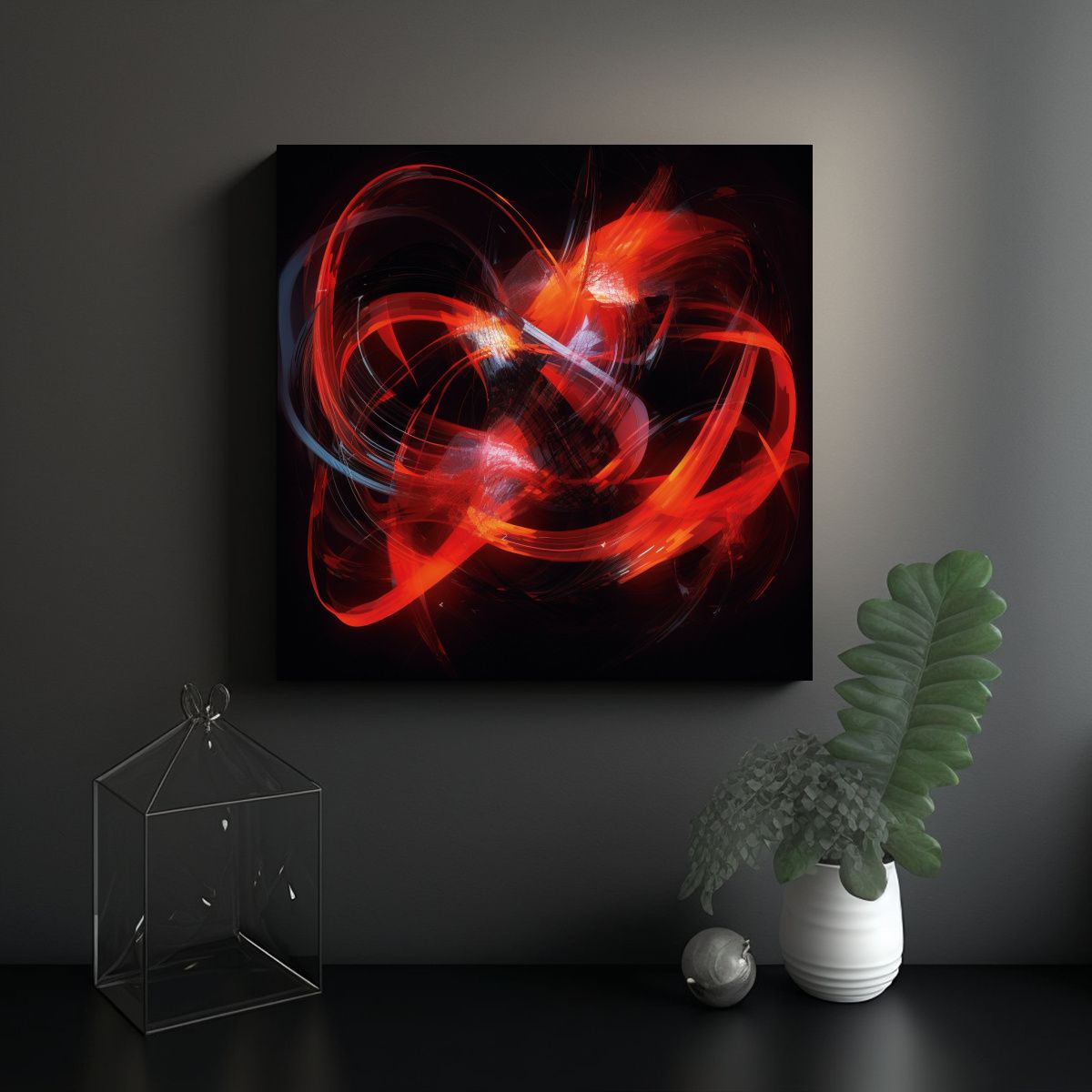 GENERICO - Cuadro Abstracto Rojo Y Negro Arte Neón 70x70 Cm