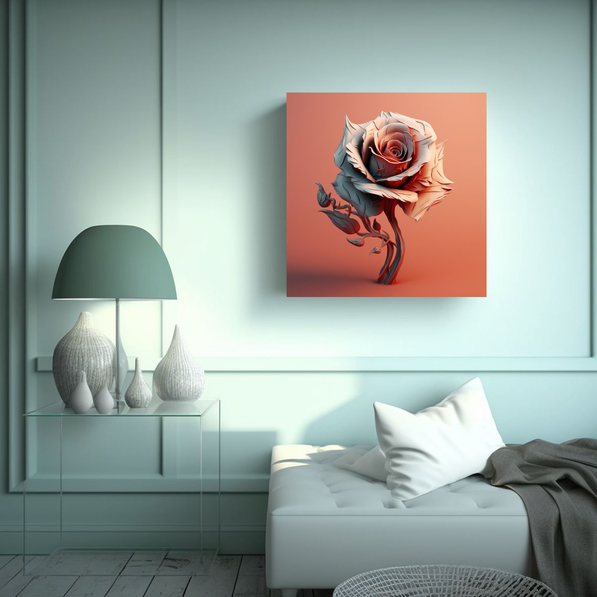 GENERICO - Ilustración Tridimensional De Rosa Surrealista 80x80 Cm.