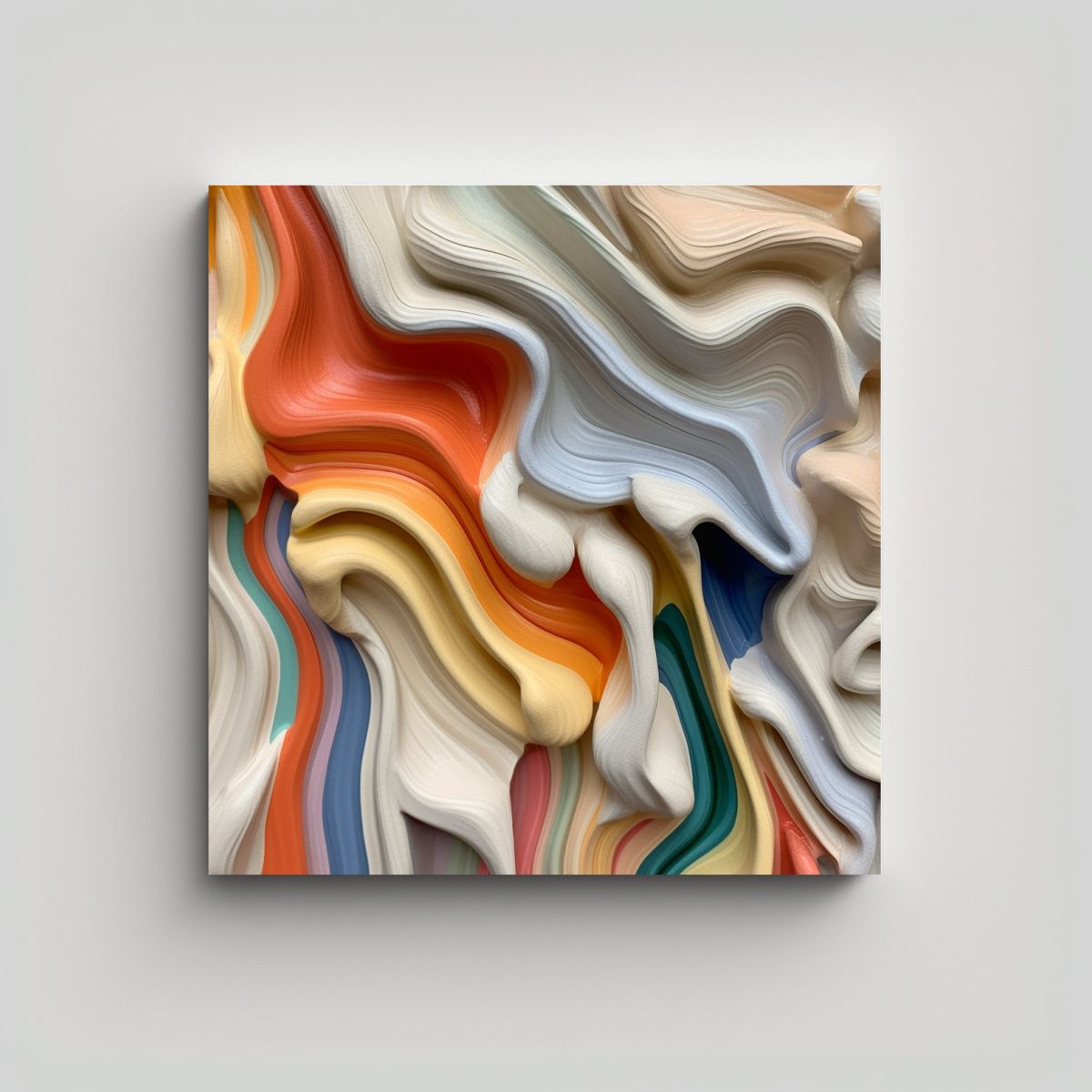 GENERICO - Pintura Abstracta En Crema Tridimensional 80x80 Cm.