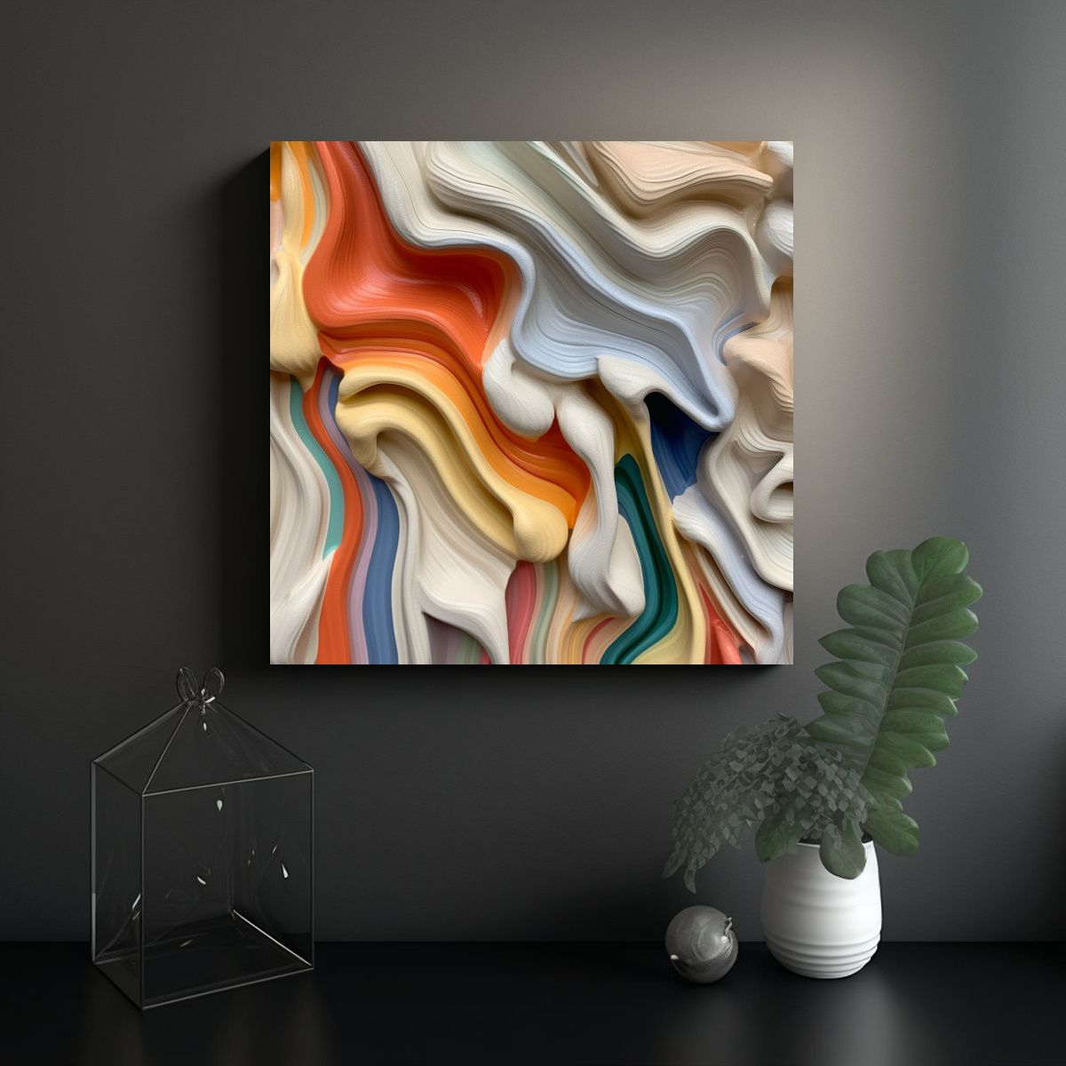 GENERICO - Pintura Abstracta En Crema Tridimensional 80x80 Cm.