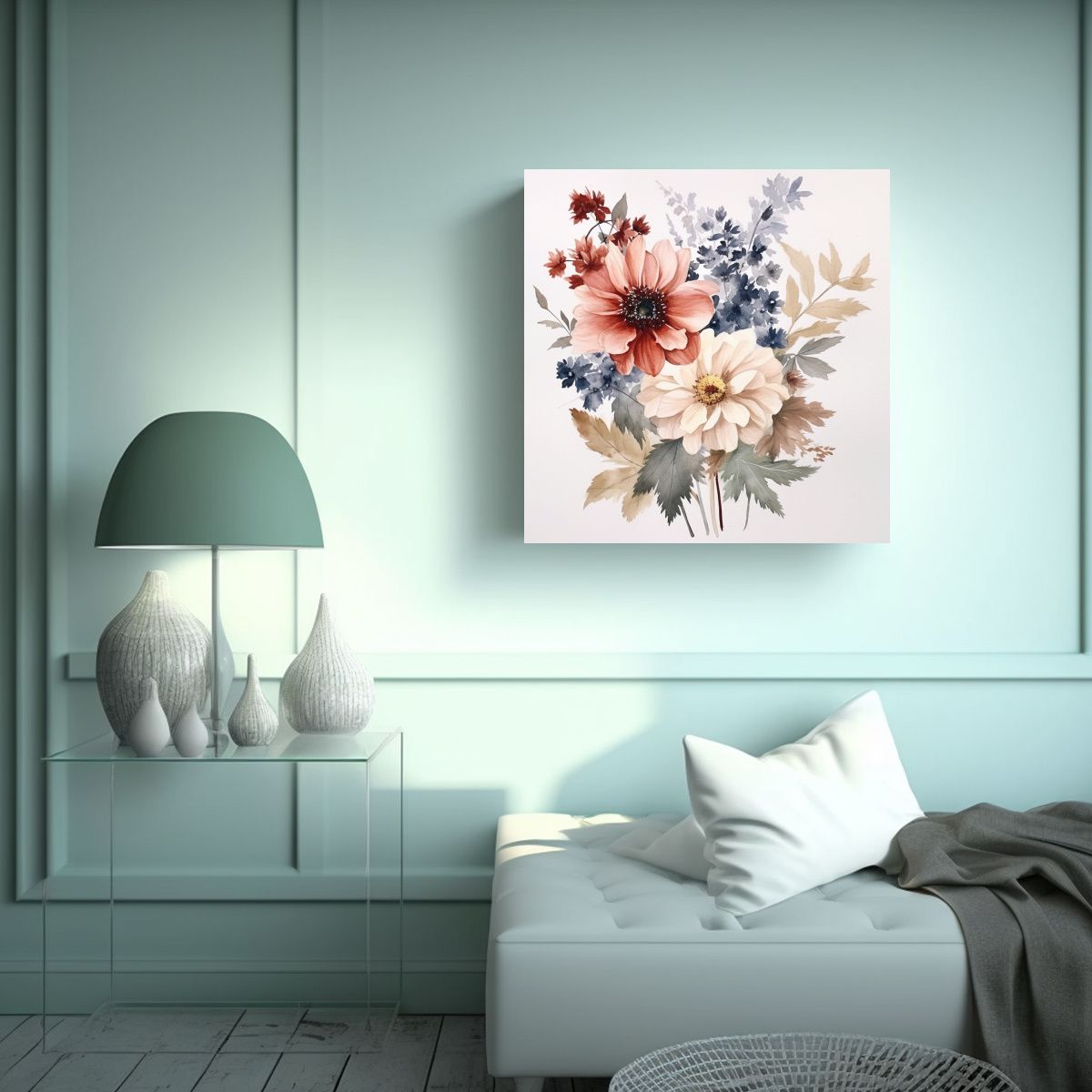 GENERICO - Ilustraciones Florales En Acuarela Y Canva 90x90 Cm