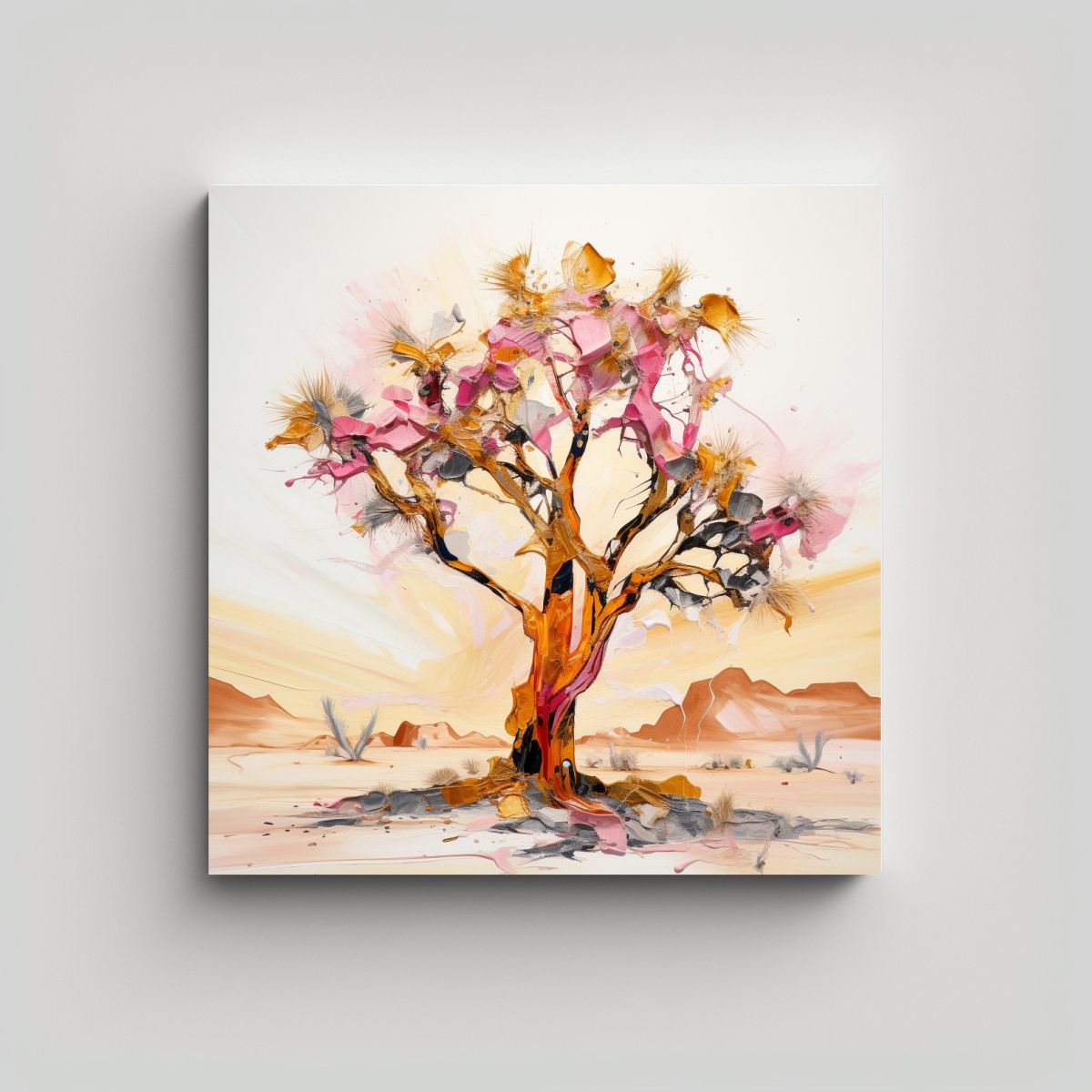 GENERICO - Cuadro Abstracto Líneas Finas En Joshua Tree Oro 80x80 Cm