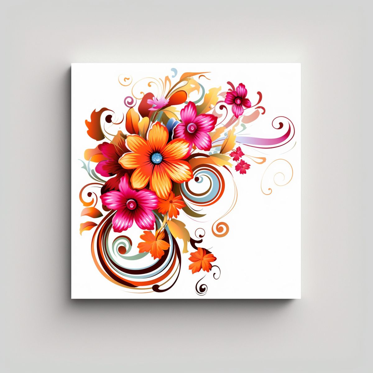 GENERICO - Mágico Cuadro Abstracto Con Clipart Floral Para 80x80 Cm.