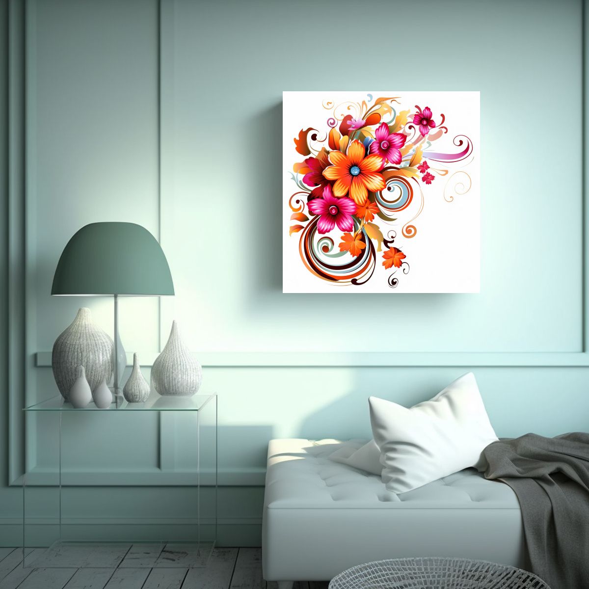 GENERICO - Mágico Cuadro Abstracto Con Clipart Floral Para 80x80 Cm.