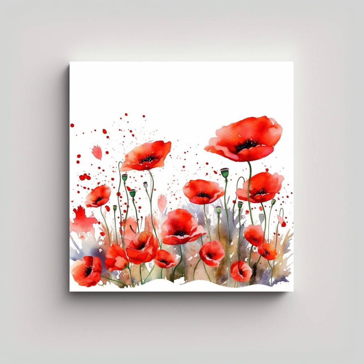 GENERICO - Bello Lienzo De Campo De Amapolas Acuarela 90x90 Cm