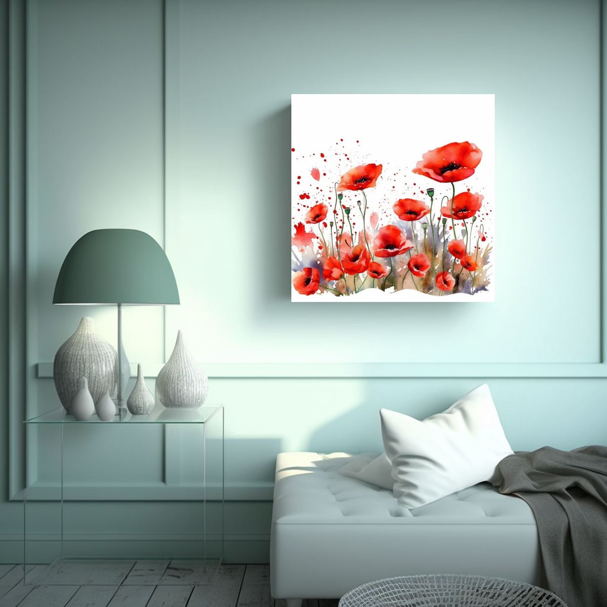 GENERICO - Bello Lienzo De Campo De Amapolas Acuarela 90x90 Cm