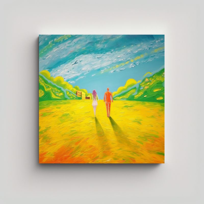 GENERICO - Pintura De Pared En Tela Pareja Paseando Juntos 70x70 Cm
