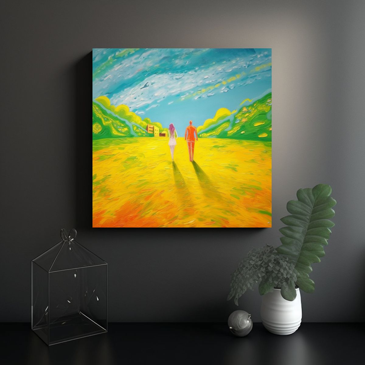 GENERICO - Pintura De Pared En Tela Pareja Paseando Juntos 70x70 Cm