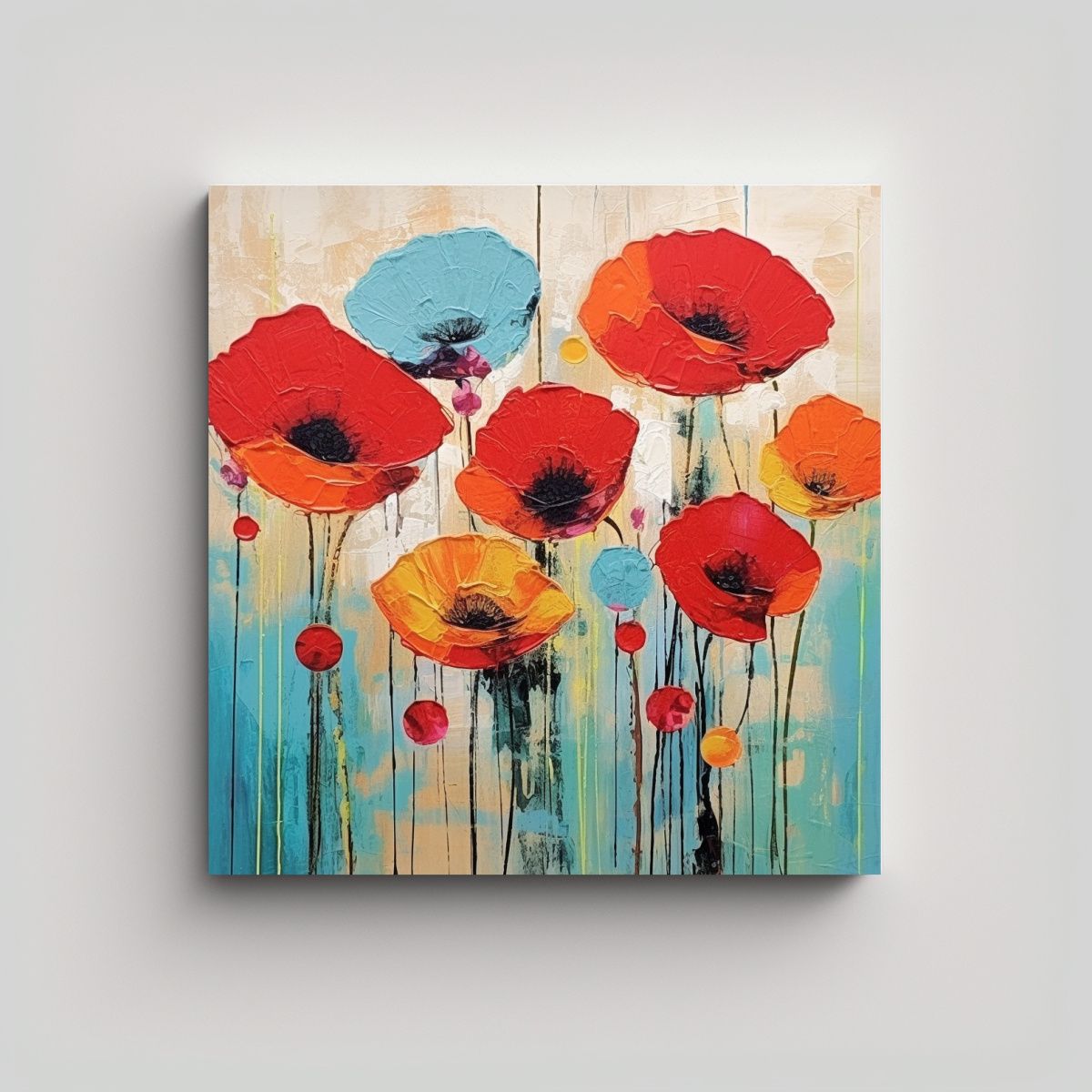 GENERICO - Composición De Poppies En Movimiento 70x70 Cm