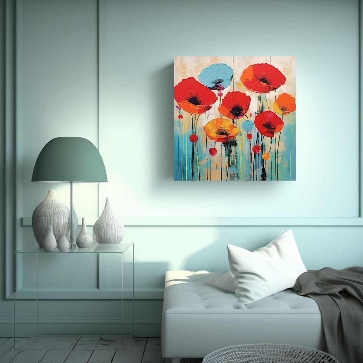 GENERICO - Composición De Poppies En Movimiento 70x70 Cm