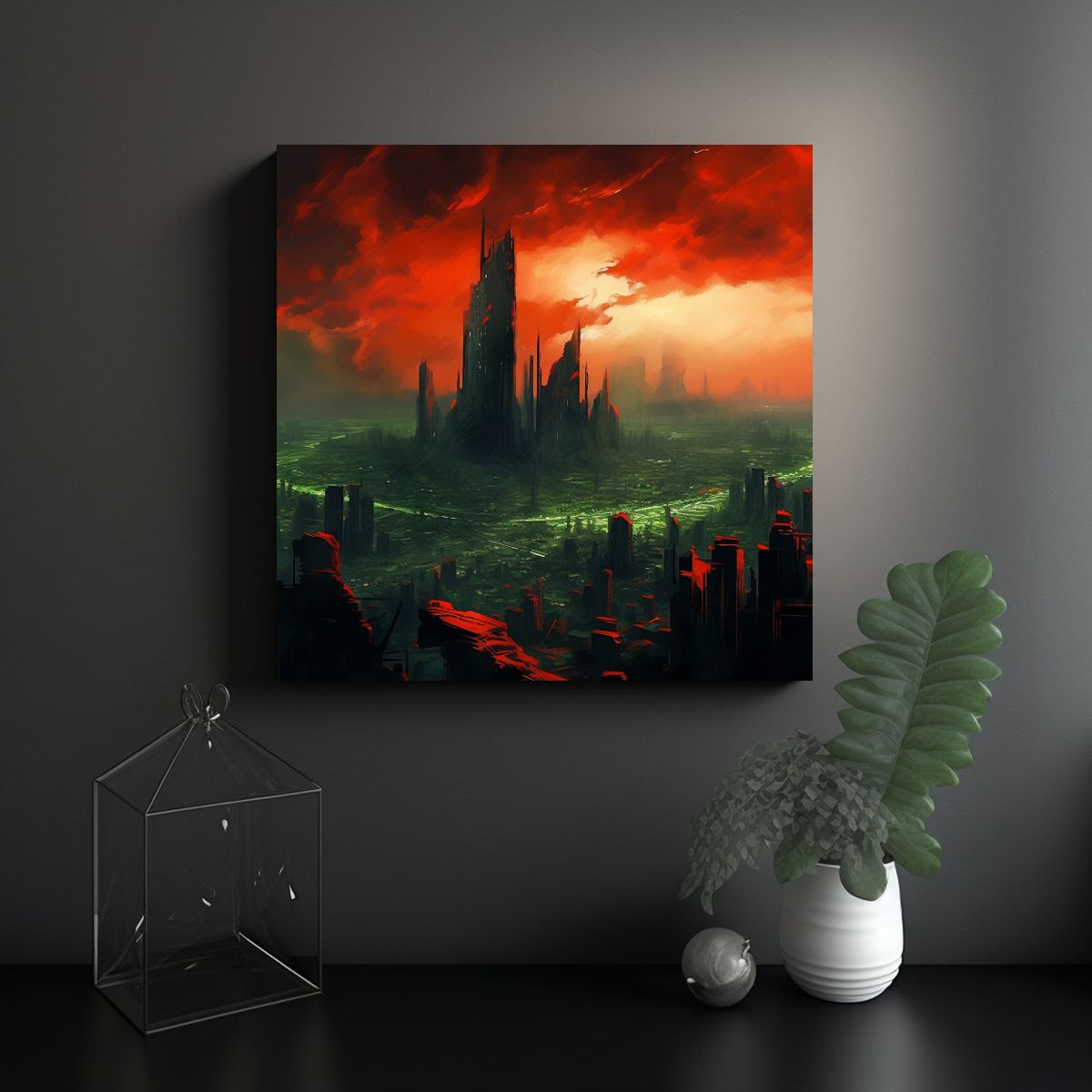 GENERICO - Pintura Ciudad Nublada Estilo Apocalíptico 80x80 Cm