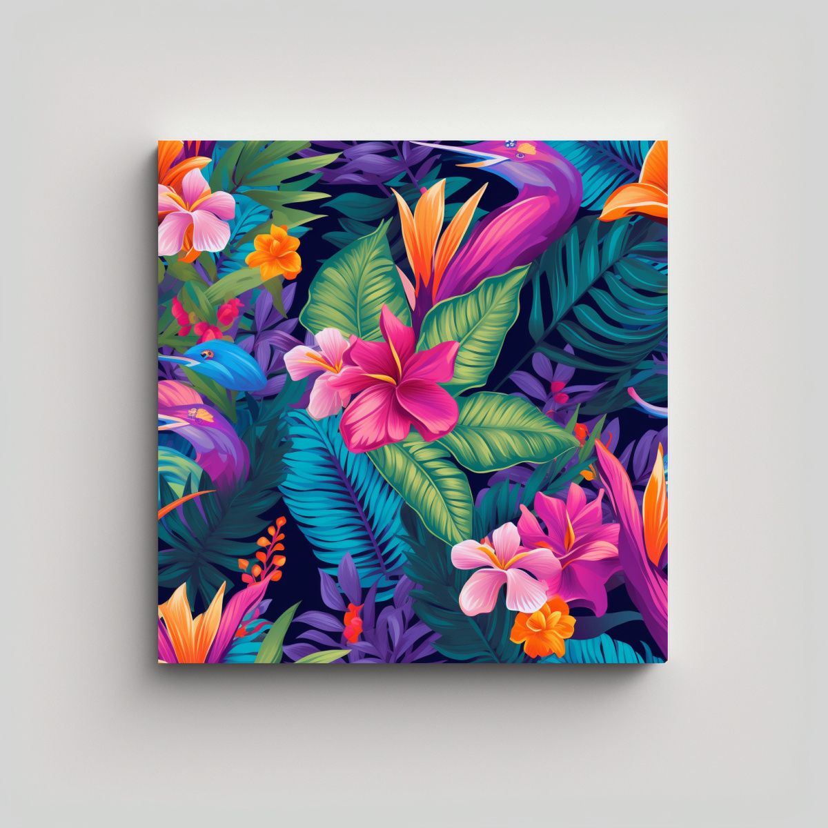 GENERICO - Cuadro Tropical Colorido En Bastidor Movimiento 80x80 Cm.