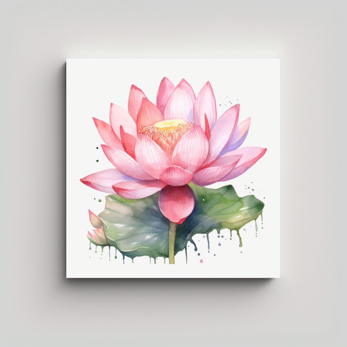 GENERICO - Espectacular Cuadro Estilo Acuarela De Loto Rosa 90x90 Cm