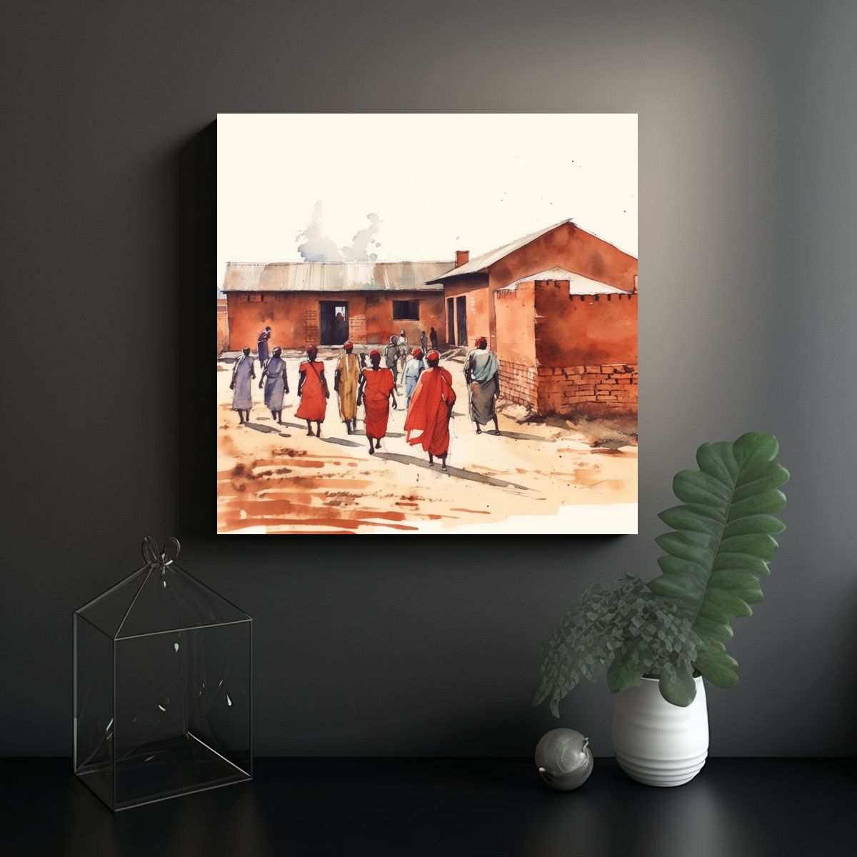 GENERICO - Pintura Decorativa De Mujeres Rwandesas Reunidas 70x70 Cm.