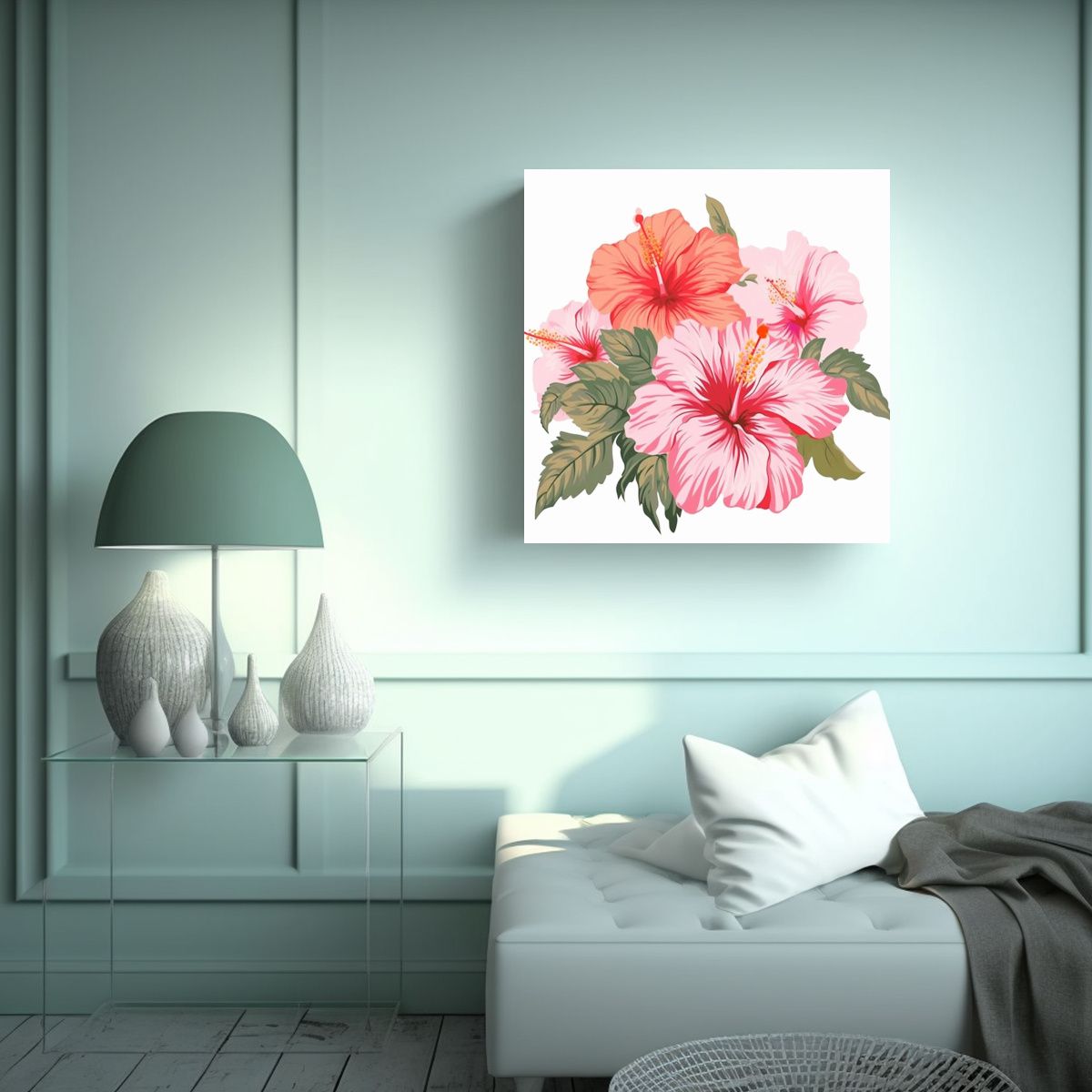 GENERICO - Cuadro Decorativo Floral Lienzo De Hibiscus Y 70x70 Cm