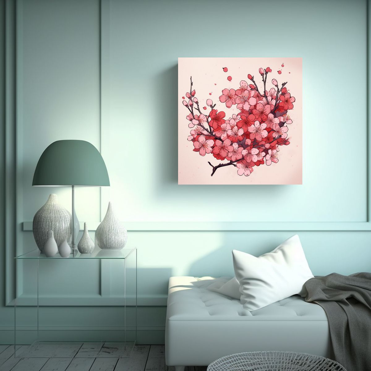 GENERICO - Ilustración Japonesa De Cerezo Arte Decorativo 80x80 Cm