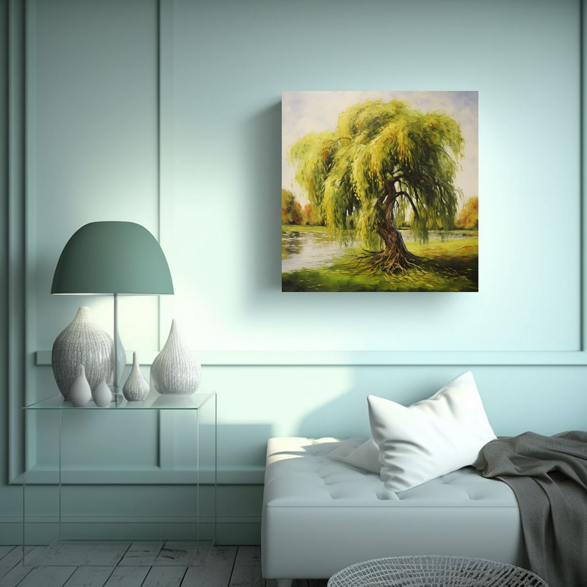 GENERICO - Pintura Abstracta De árbol De Sauce Contraste 70x70 Cm