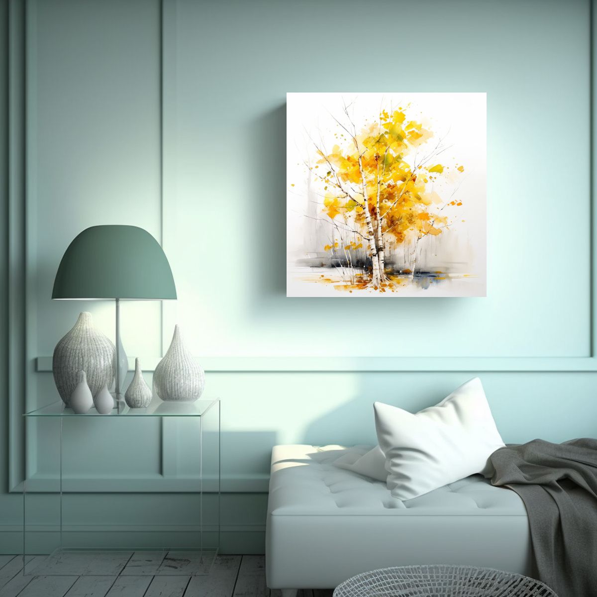 GENERICO - Pintura Abstracta De árbol Amarillo Y Blanco 70x70 Cm.