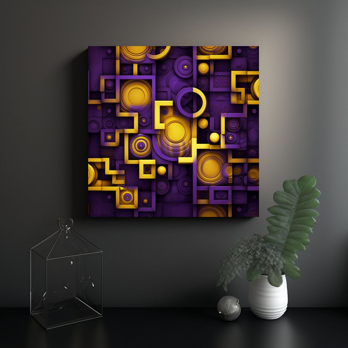 GENERICO - Cuadro Elegante Patrón En Púrpura Oscuro Con 90x90 Cm