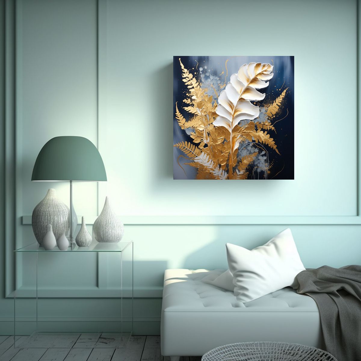 GENERICO - Pintura Decorativa En Bastidor Con Tema De Hojas 70x70 Cm.