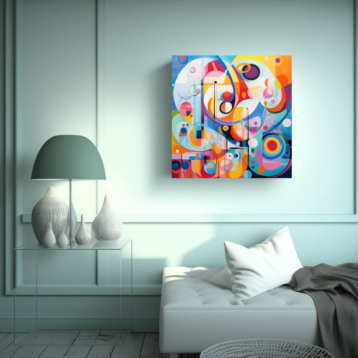 GENERICO - Pintura Abstracta Juego De Colores Caracterizada 90x90 Cm.