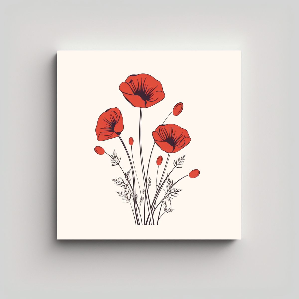 GENERICO - Dibujo Minimalista De Amapolas Arte De Pared Con 70x70 Cm