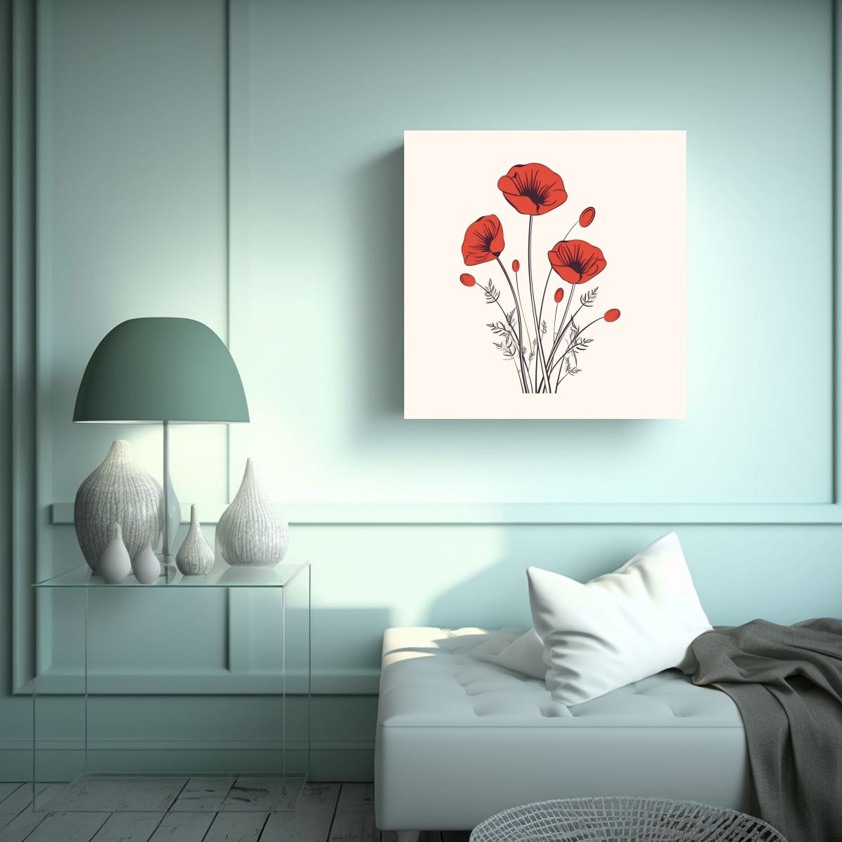 GENERICO - Dibujo Minimalista De Amapolas Arte De Pared Con 70x70 Cm