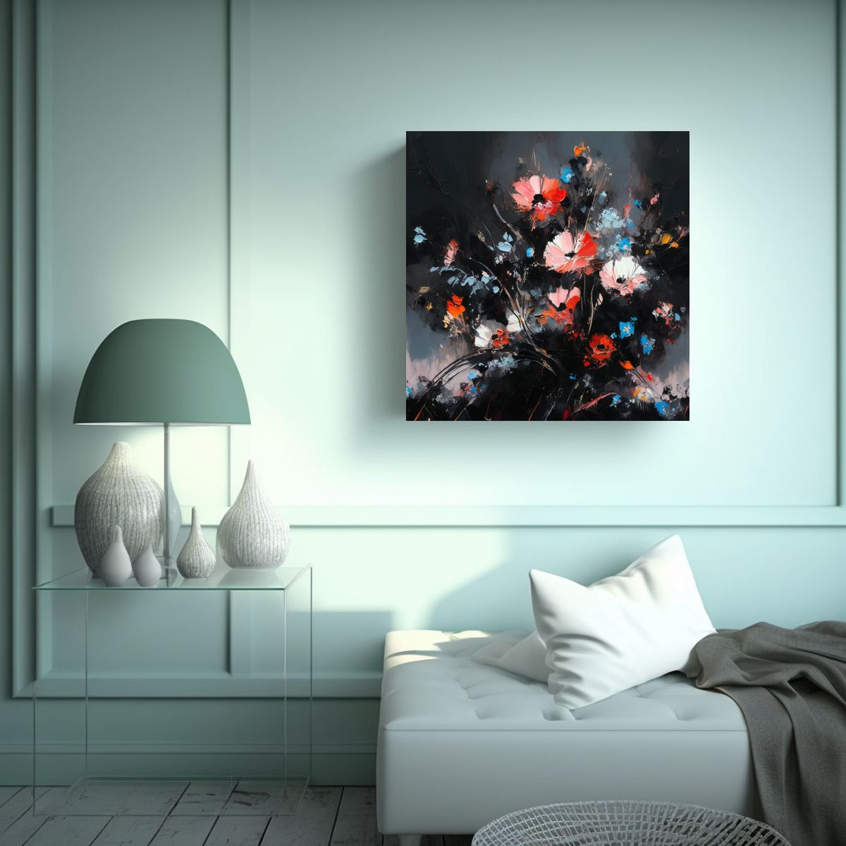 GENERICO - Pintura Lienzo Estilo Galeria Estética Flores 80x80 Cm