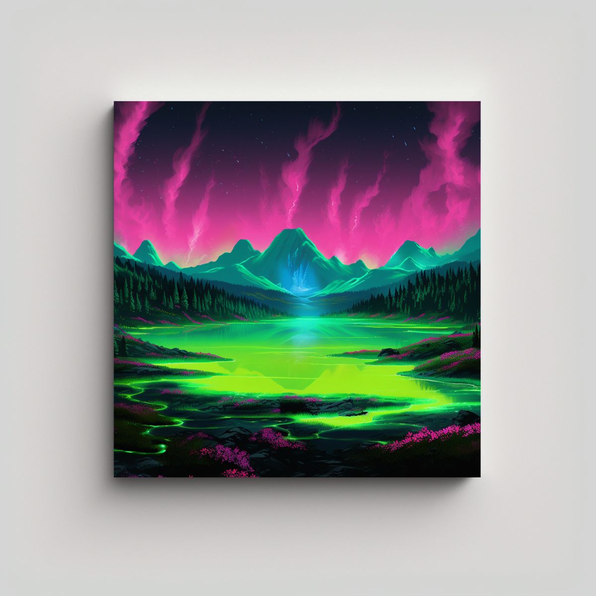 GENERICO - Cuadro Cuadro Visión Lago Neón Rodeado De Altas 80x80 Cm