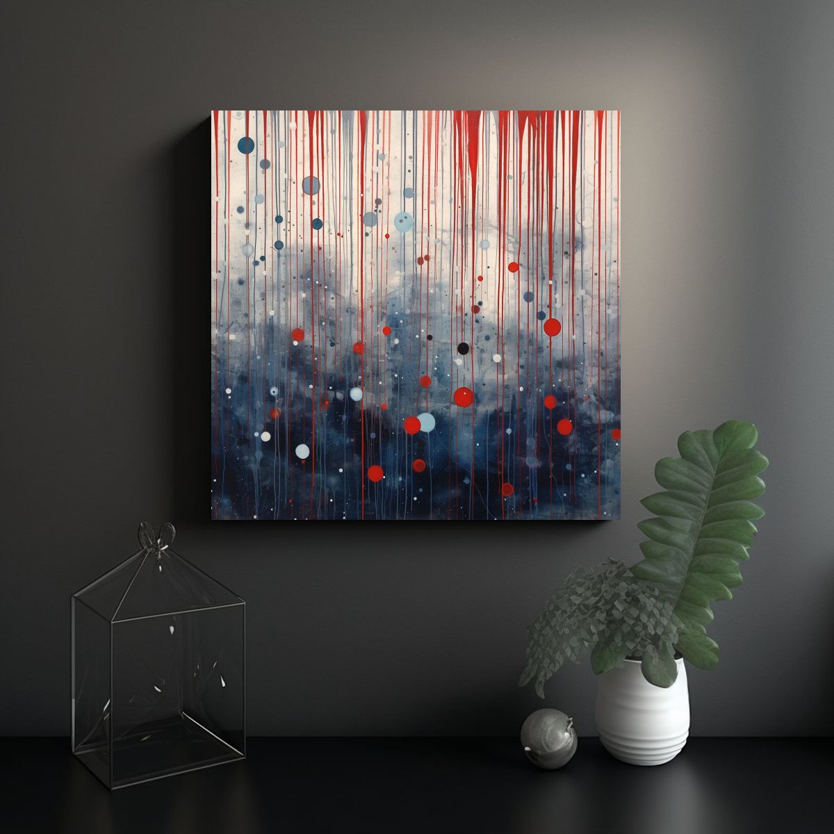 GENERICO - Pintura Decorativa Con Líneas Azules Y Gotas 90x90 Cm.