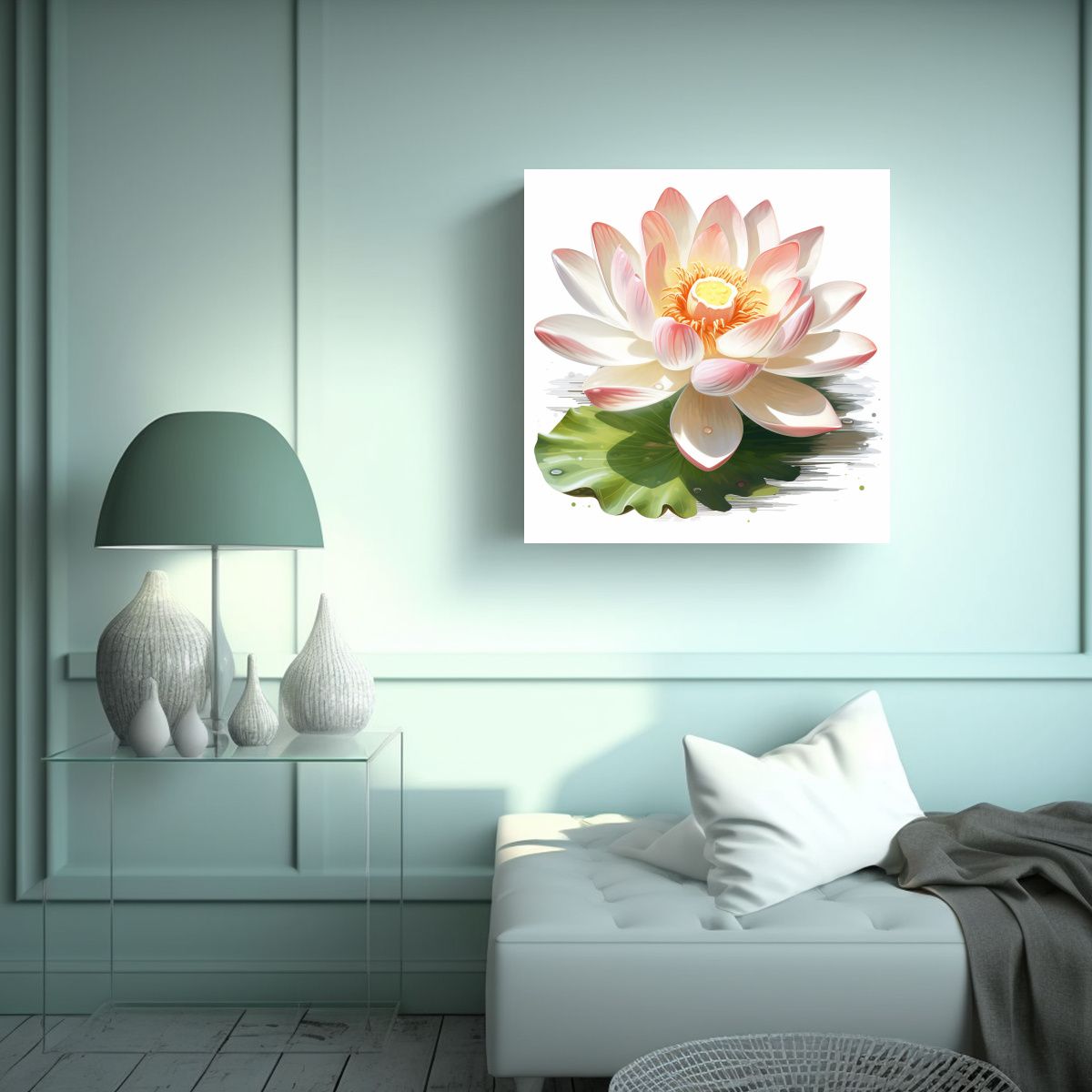 GENERICO - Cuadro Decorativo Simétrico Lotus En Óleo Con 90x90 Cm