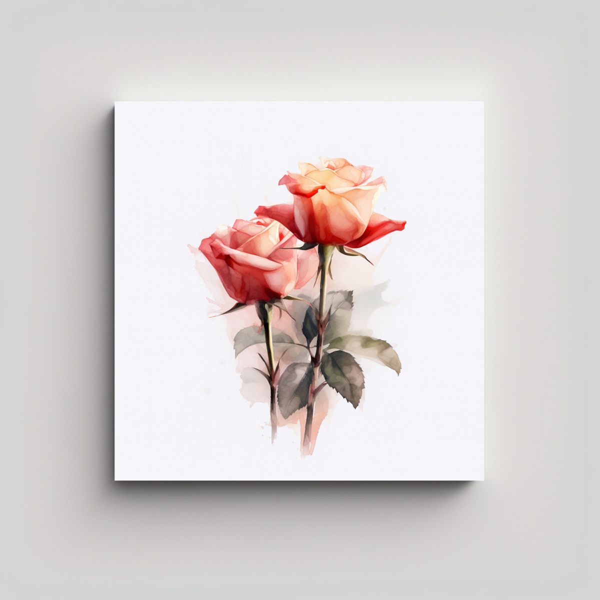 GENERICO - Cuadro Abstracción Visual Rosas Acuarela En 90x90 Cm