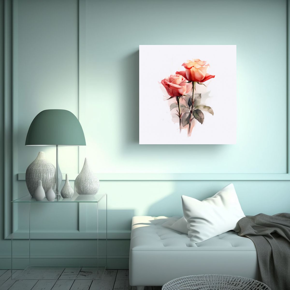 GENERICO - Cuadro Abstracción Visual Rosas Acuarela En 90x90 Cm