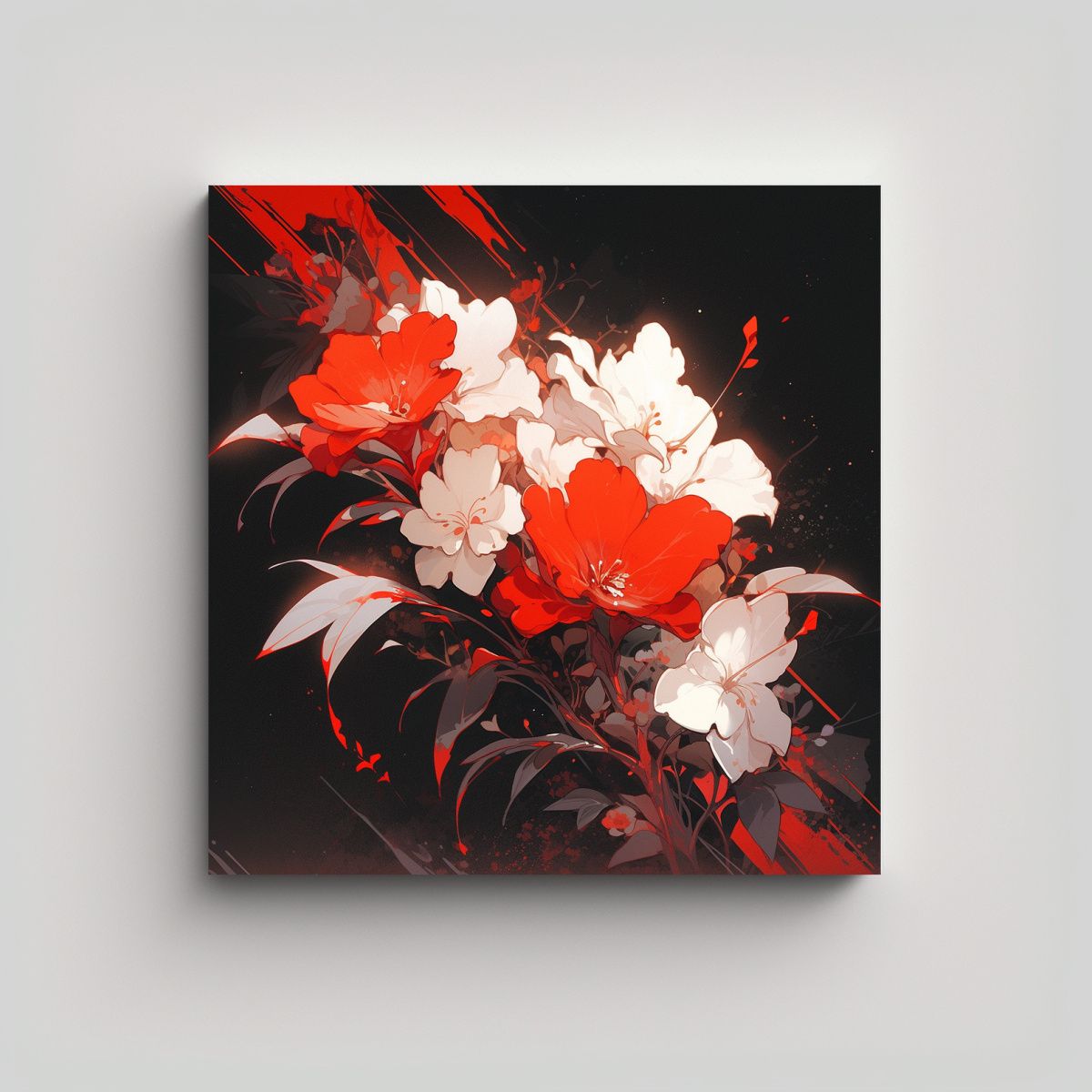 GENERICO - Pintura Decorativa Lienzo Moderno Blanco Y Rojo 90x90 Cm