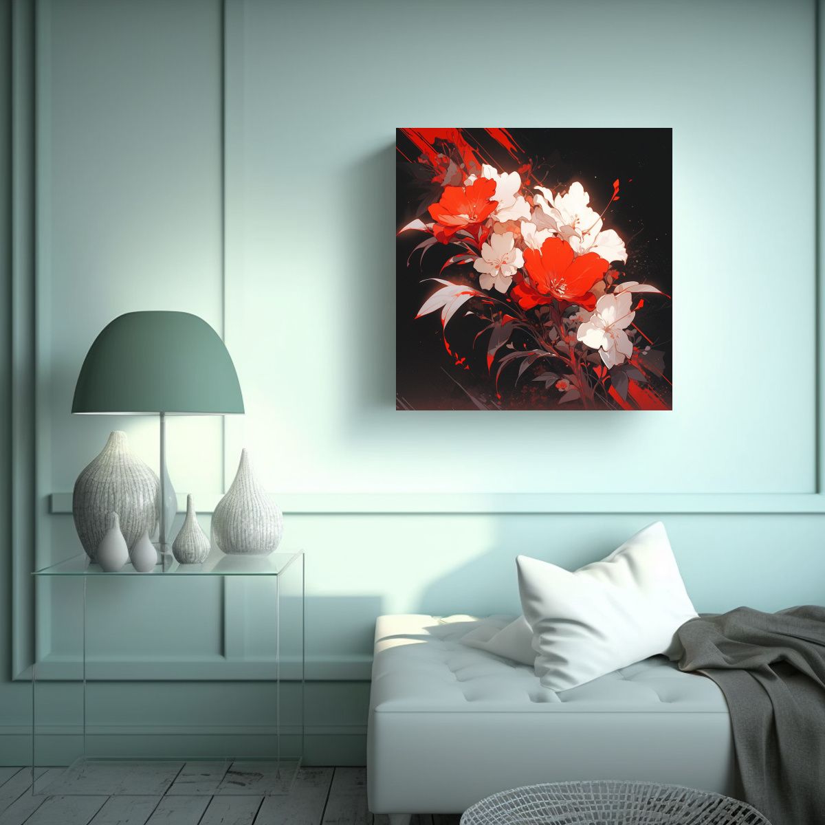 GENERICO - Pintura Decorativa Lienzo Moderno Blanco Y Rojo 90x90 Cm
