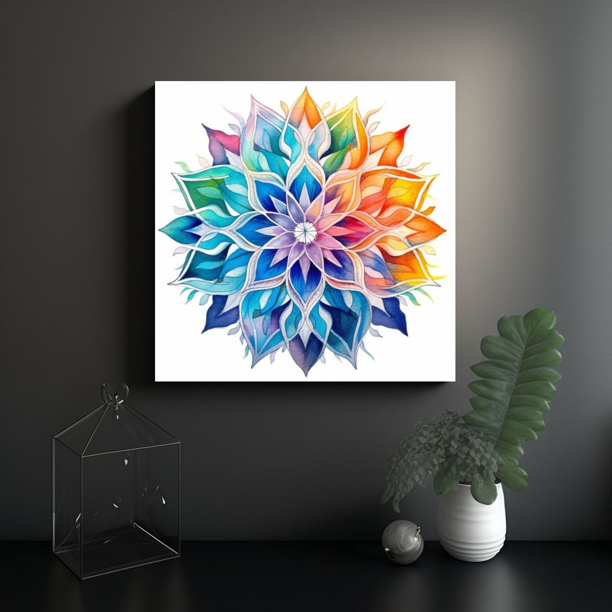 GENERICO - Pintura Mandala Estilo Acuarela Jazmín Escena 90x90 Cm