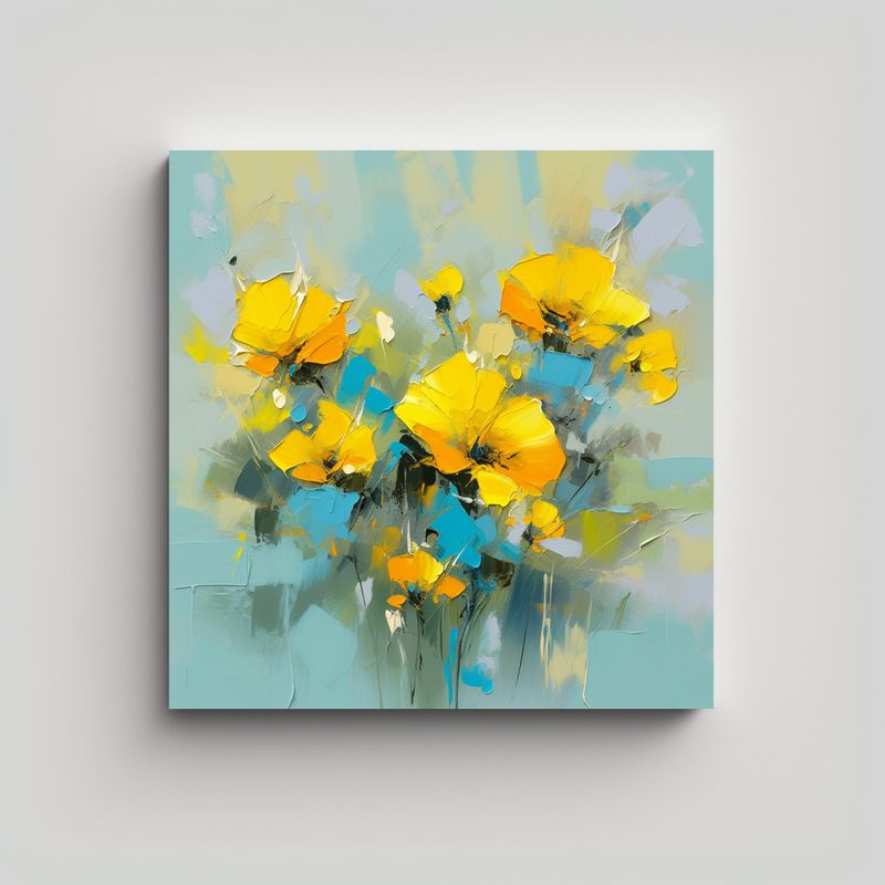 GENERICO - Pintura En Lienzo De Flores En Colores Amarillo Y 90x90 Cm