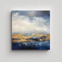GENERICO - Pintura Abstracta Azul Y Dorada Sobre Lienzo 70x70 Cm