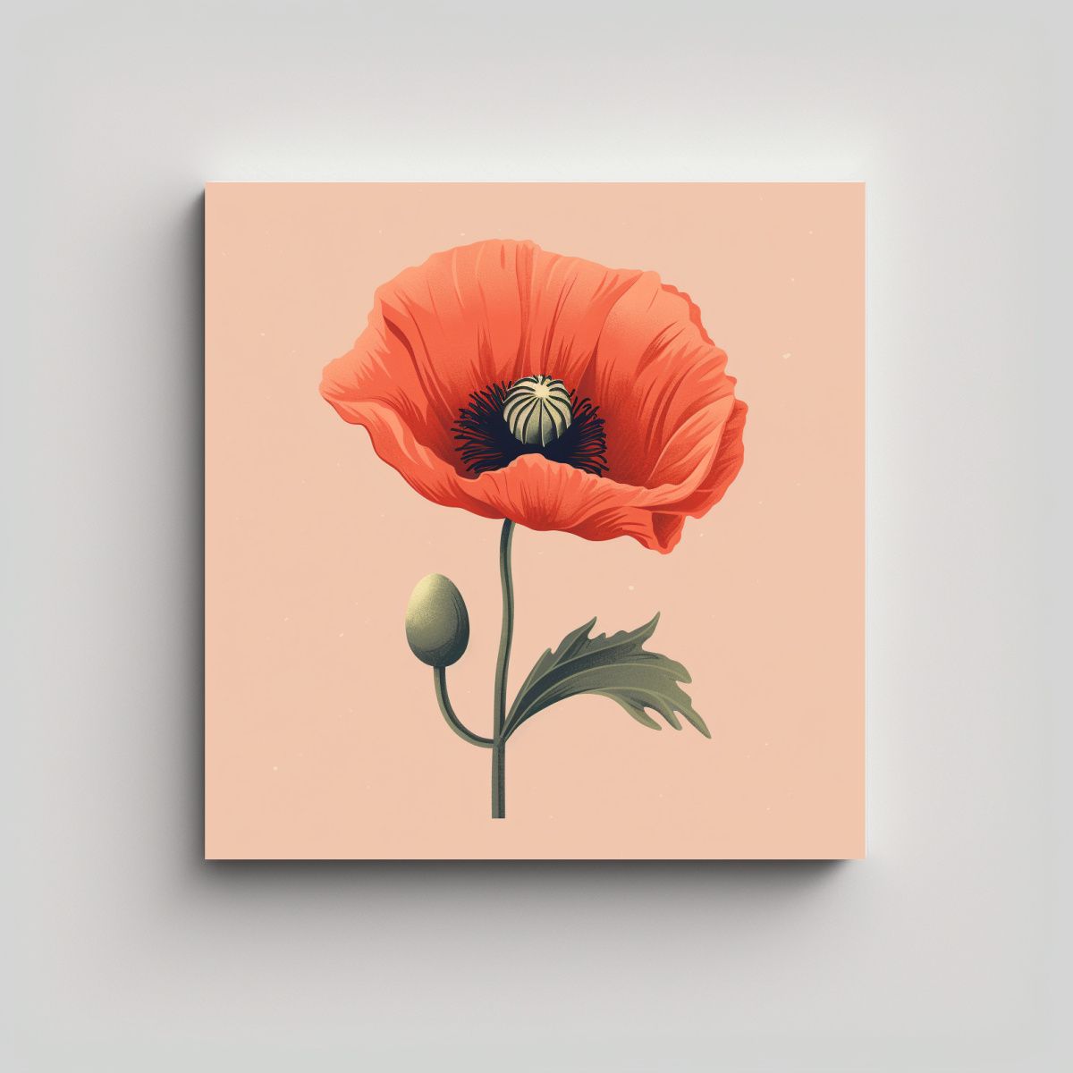 GENERICO - Ilustración Realista De Amapola Composición 70x70 Cm
